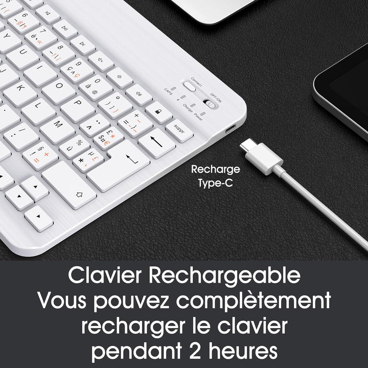 Fintie French AZERTY Keyboard 10 Zoll Bluetooth Tastatur Light Thin (6mm) Tastatur für iOS/Android,
