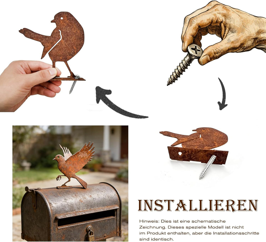 6 Stück Dekorative Vögel, rostige Vögel mit Schrauben, Deko für Garten, Metall, rostig, für Terrasse