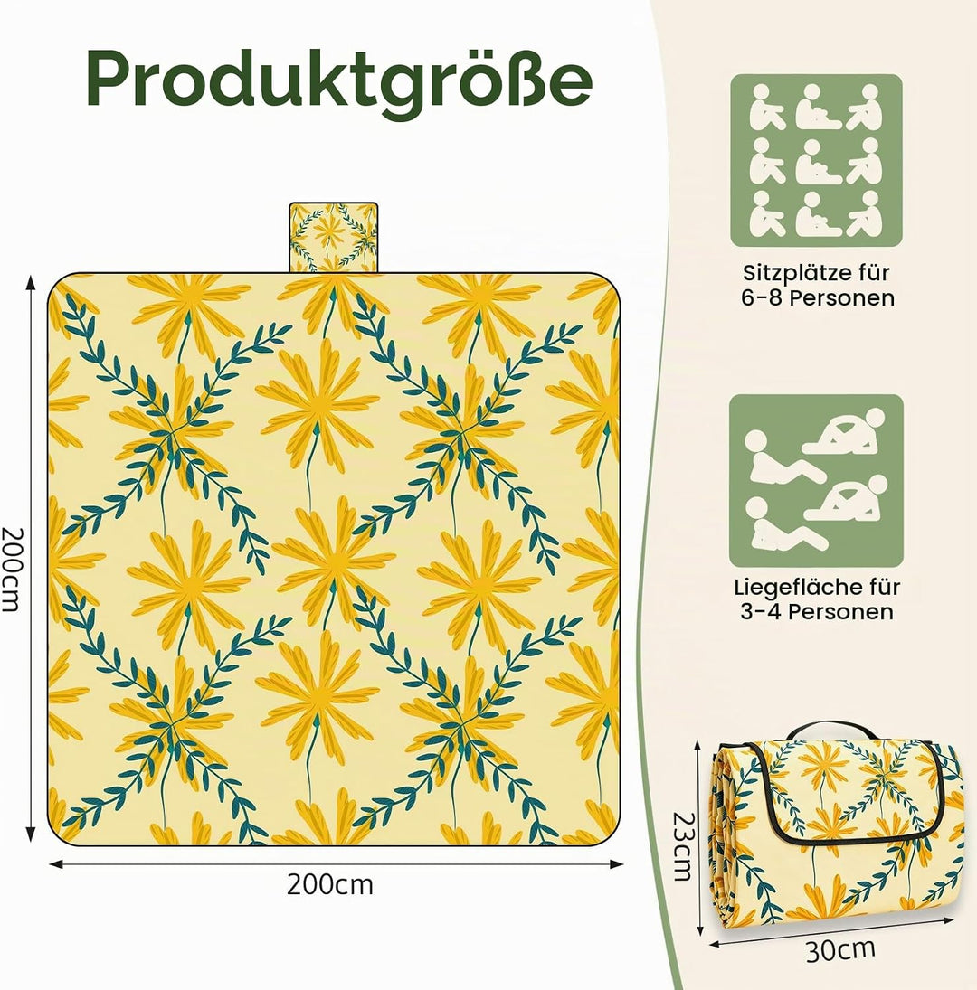 Picknickdecke 200x200 cm, Extra grosse Picknickmatte Wasserdicht Strandmatte Maschinenwaschbar Picni