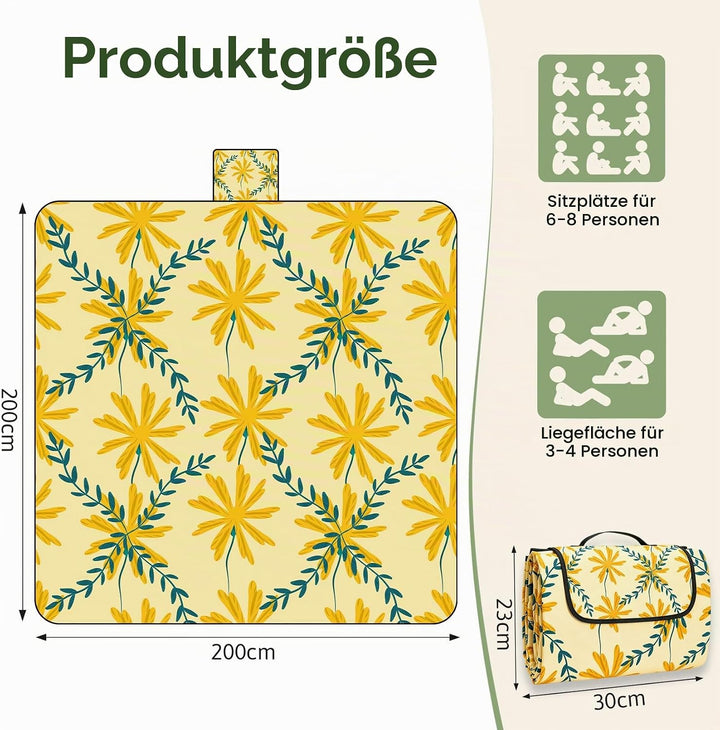 Picknickdecke 200x200 cm, Extra grosse Picknickmatte Wasserdicht Strandmatte Maschinenwaschbar Picni