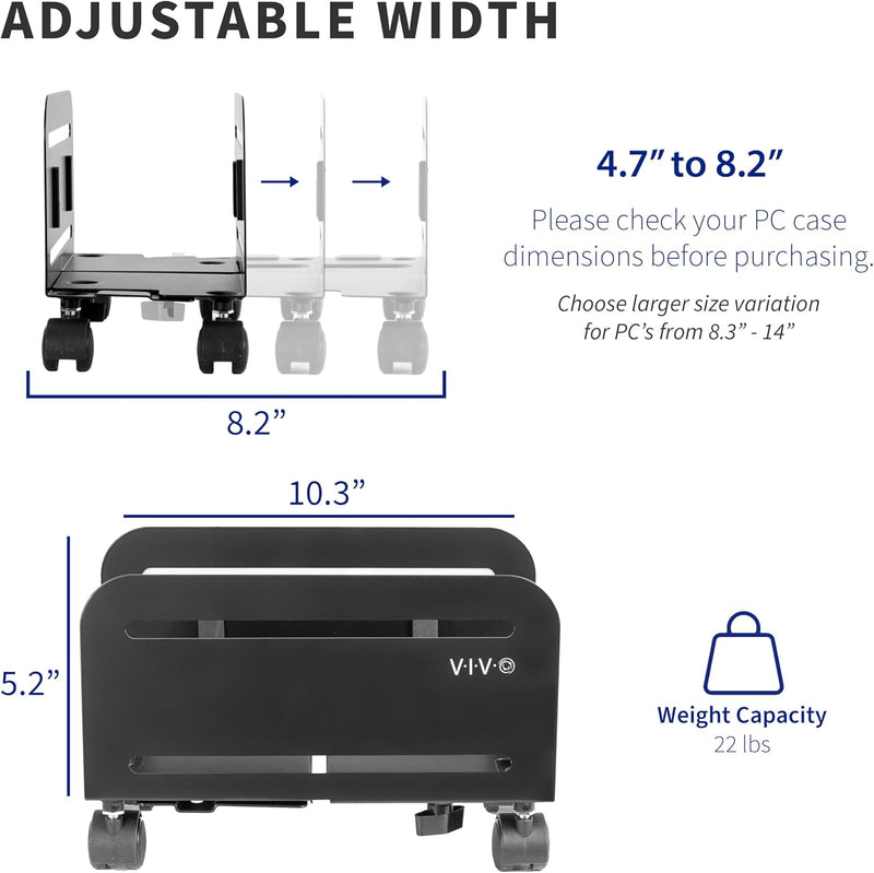 VIVO Computer Tower Desktop ATX-Case, CPU Steel Rolling Stand, 4.7 to 8.2 inch Wide Adjustable Mobil