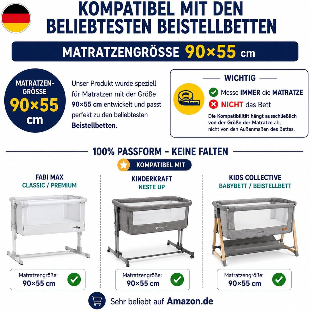 FlyIdeas Spannbettlaken für Beistellbett 90x55 cm, 2 STK - 2 Spannbettlaken für alle Babybettchen Ma