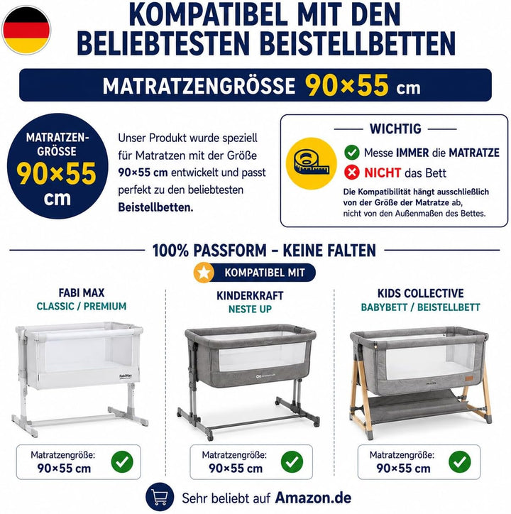 FlyIdeas Spannbettlaken für Beistellbett 90x55 cm, 2 STK - 2 Spannbettlaken für alle Babybettchen Ma