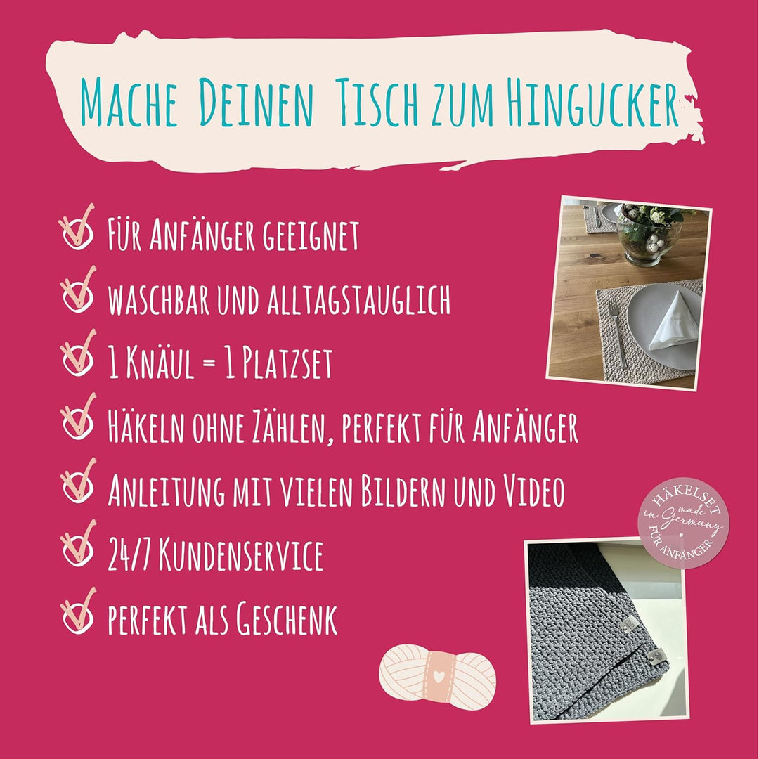 HÄKEL LIESE Häkelset für Anfänger – Platzsets häkeln & Tischsets Stoff selbst machen | DIY Häkelset