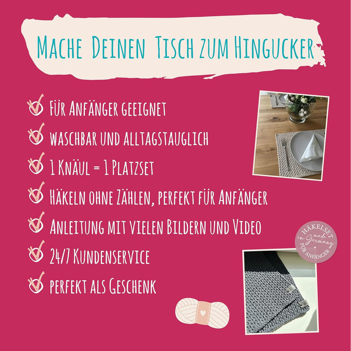 HÄKEL LIESE Häkelset für Anfänger – Platzsets häkeln & Tischsets Stoff selbst machen | DIY Häkelset