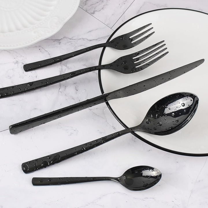Schwarz Besteck Set 6 Personen, 30-teilig Edelstahl Besteck Schwarz, Schwarzes Besteck Set mit Messe