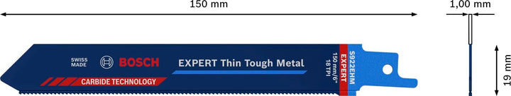Bosch Professional 10x Expert ‘Thin Tough Metal’ S 922 EHM Säbelsägeblatt (für Edelstahlbleche, Läng