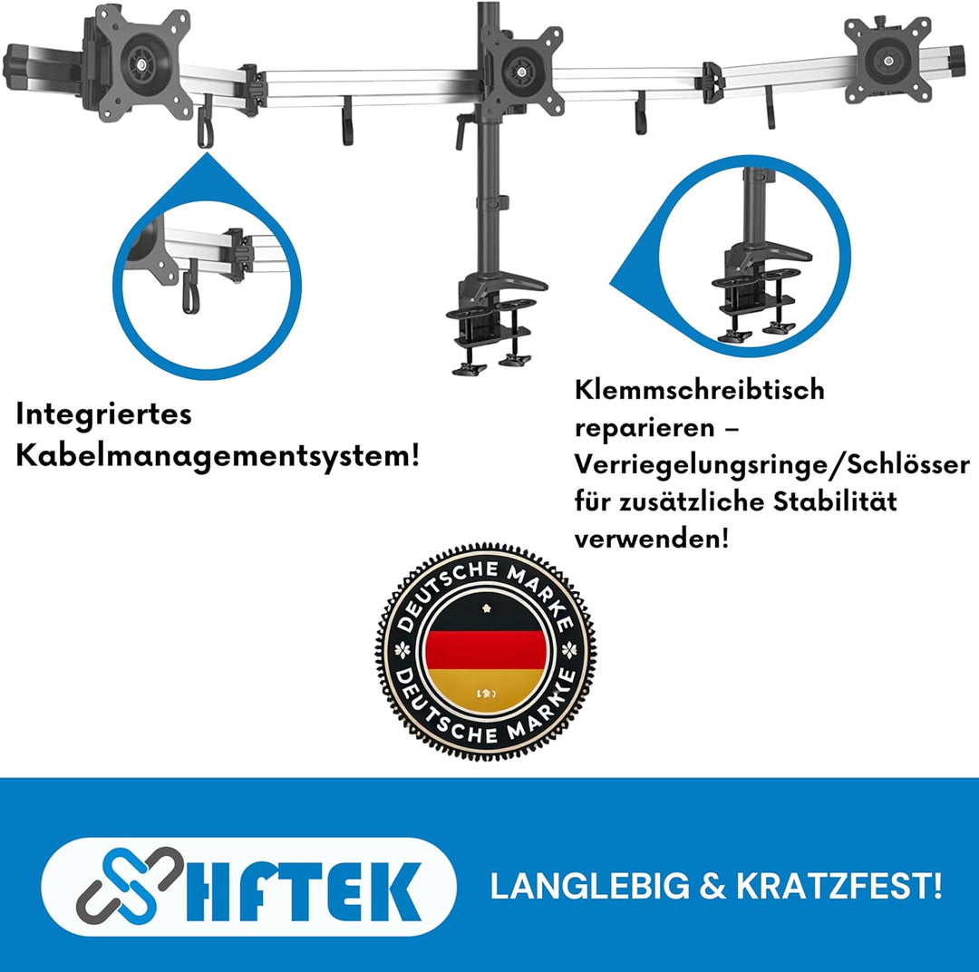 HFTEK 3-Fach-Monitorarm - Tischhalterung für Bildschirme von 15 – 27 Zoll mit VESA 75/100 (MP230C-L)