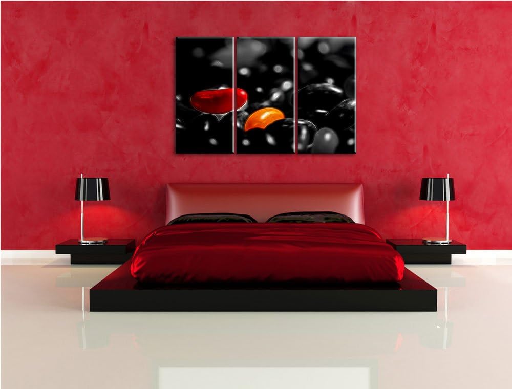 Dark leckere kleine Süssigkeiten schwarz/weiss Deluxe 3-Teiler Leinwandbild 120x80 Bild auf Leinwand