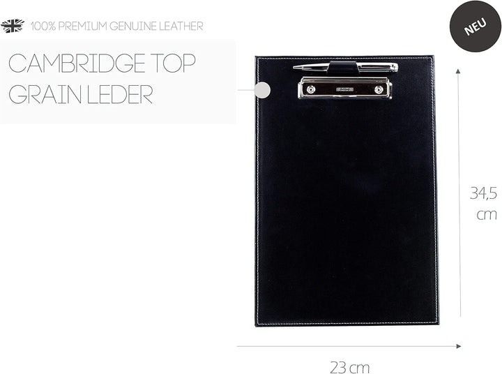 DELMON VARONE - Klemmbrett Mappe DIN A4 Cambridge Top Grain Leder Schwarz - Organizer Klemmbrettmapp