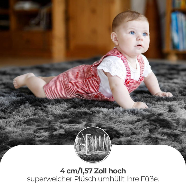 Bibykivn Teppich Wohnzimmer Hochflor Teppiche Waschbarer, 120x200cm Moderner Langflor Teppiche Anti-