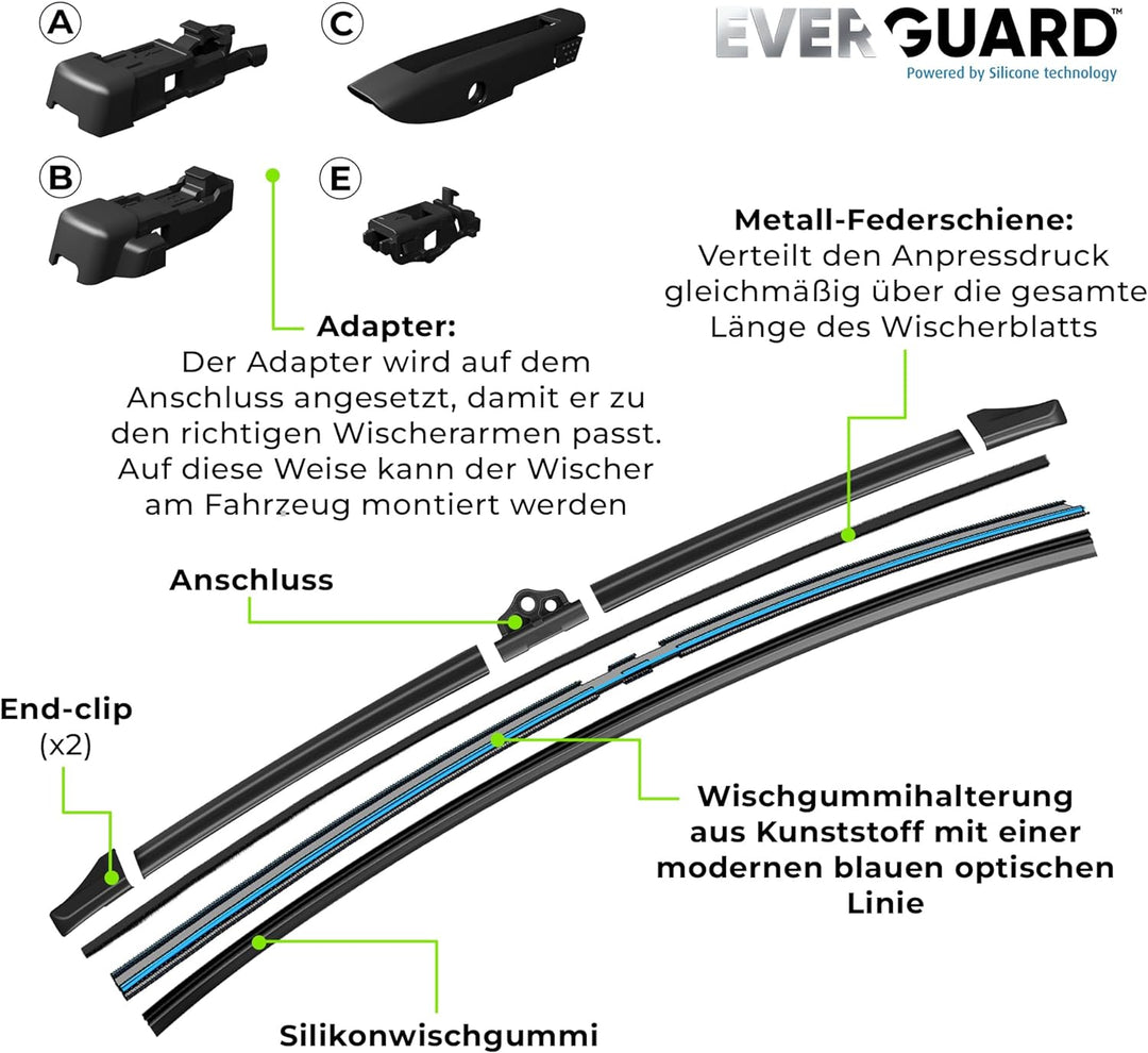 VALEO EVERGUARD - Premium - VSF55 - Silikon-Wischerblatt - 566009 - Länge: 550mm - Vorne (Beinhaltet