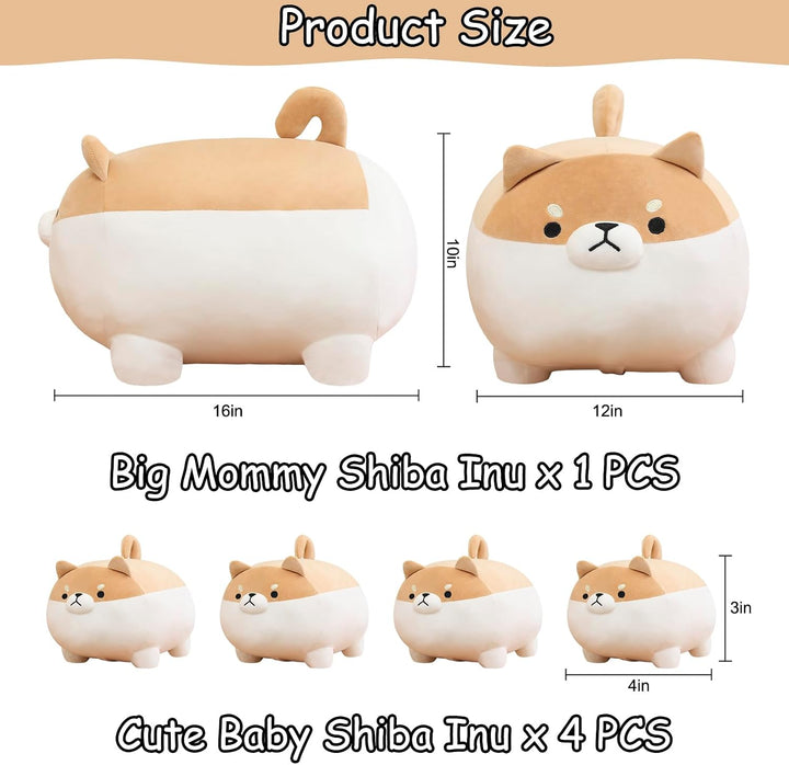 SQEQE Stuffed Animal Shiba Inu Plush Toy with 4 Baby Shiba Inu Plushies in her Tummy, Stuffed Cotton