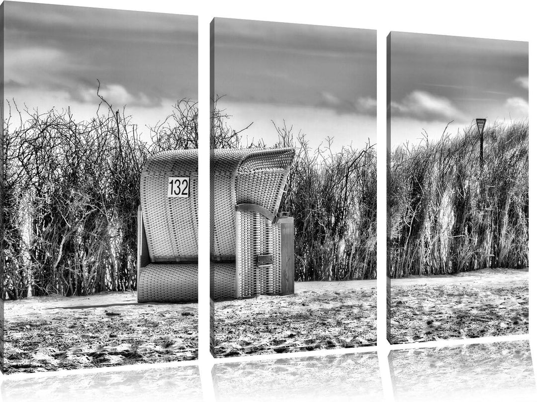 Pixxprint gelber Strandkorb als Leinwandbild/Grösse: 3 Teilig (120x80) cm/Wandbild/Kunstdruck/fertig