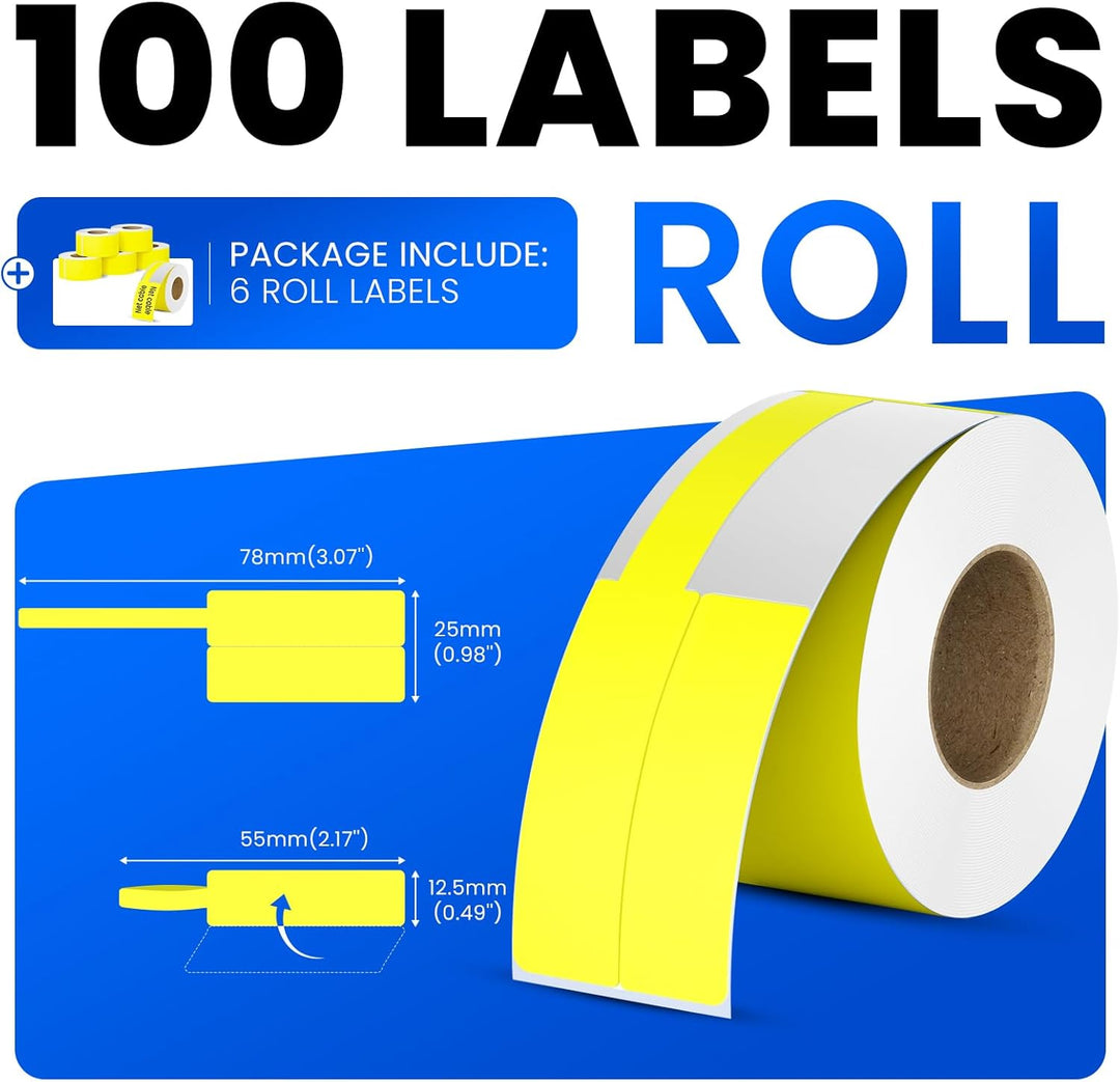CLABEL 6 Rollen 25x78mm Thermo Gelb Etikettenband für Etikettendrucker Selbstklebend Klebeetiketten