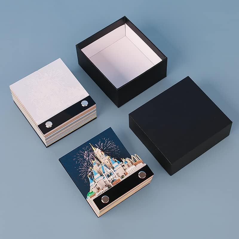 MEICHI 3D Notizblock, nicht verklebt, 3D Schlossmodell Papierkunst mit Anzeigebox glasklar, 9 x 8 x
