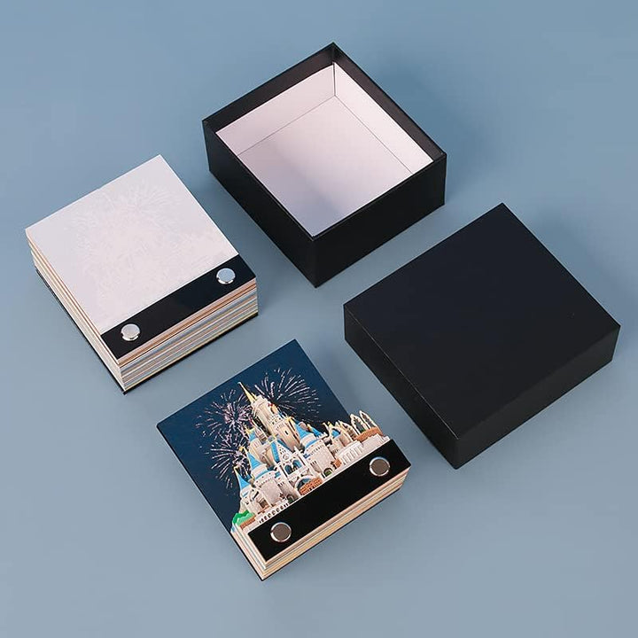 MEICHI 3D Notizblock, nicht verklebt, 3D Schlossmodell Papierkunst mit Anzeigebox glasklar, 9 x 8 x