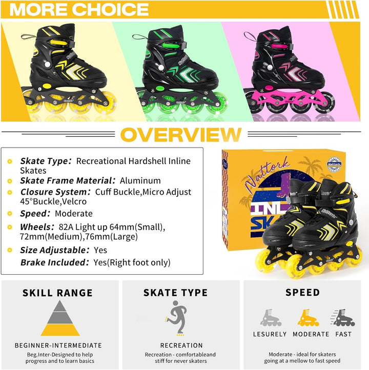 Nattork Inliner für Kinder Verstellbare Inline Skates, 4 Grössen Kinder Inline Roller Skates mit Bel