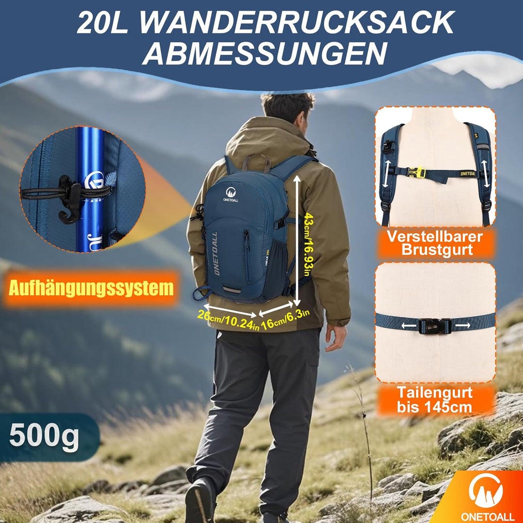 Diebstahlsicherer Wanderrucksack Damen 20L, Leichter Tagesrucksack Herren Klein, Wasserdichter Fahrr