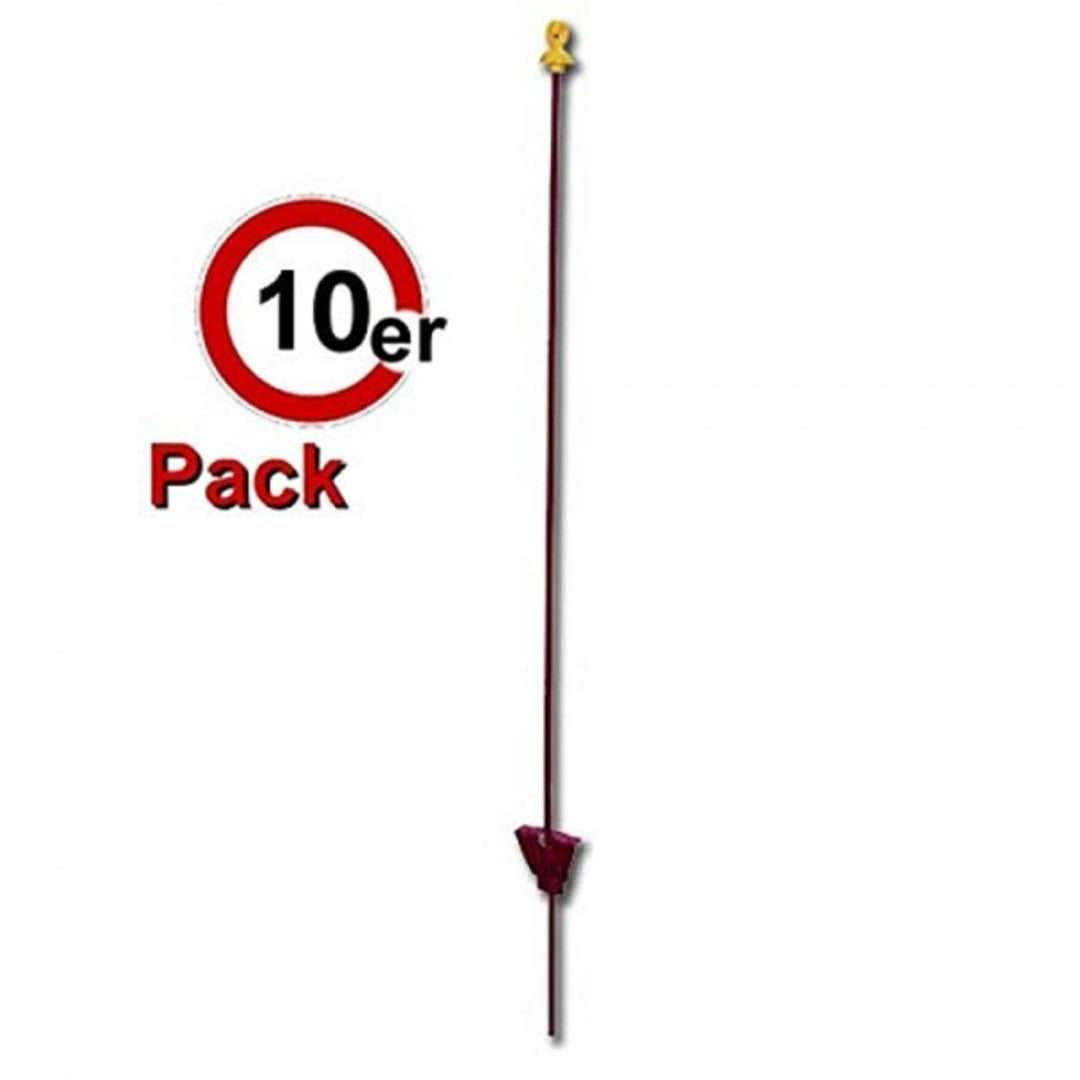 Weidezaunpfahl Metall rund 105cm x 8mm mit Kopfisolator Doppelring Federstahlpfahl (10er Pack)