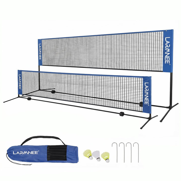 LARMNEE Badmintonnetz, Tennisnetz, 300cm|400cm|500cm Federballnetz höhenverstellbar, Set bestehend a