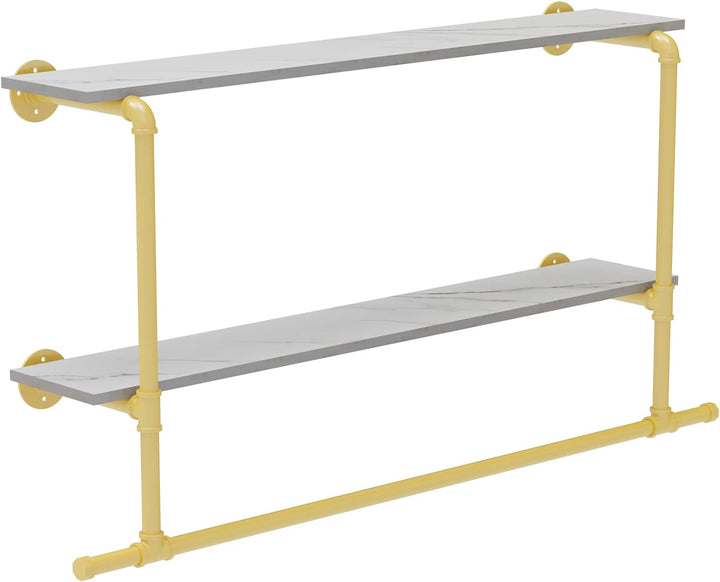 unho Kleiderstange zur Wandmontage, Wandgarderobe mit 2 Ablage im Industrierohrstil, Wandgarderoben