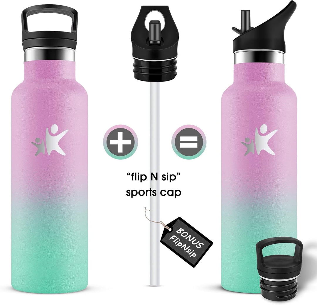 KollyKolla Edelstahl Trinkflasche Kinder 500ml, Vakuum Thermosflasche mit Strohhalm, BPA-Frei Thermo