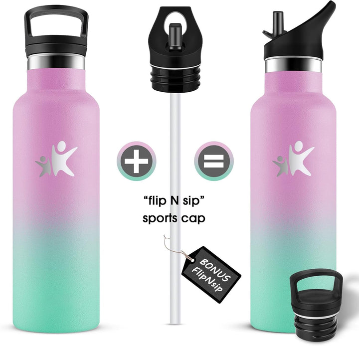 KollyKolla Edelstahl Trinkflasche Kinder 500ml, Vakuum Thermosflasche mit Strohhalm, BPA-Frei Thermo