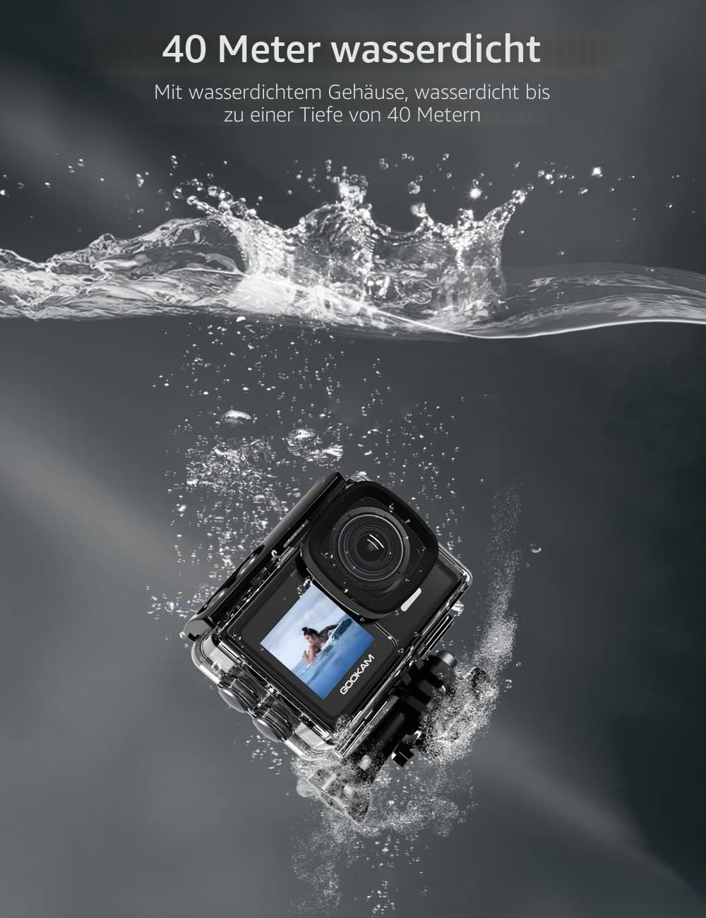 GOOKAM 4K 60fps 24MP Action Cam WiFi Actionkamera Dualscreen Touchscreen 40M Unterwasserkamera EIS S