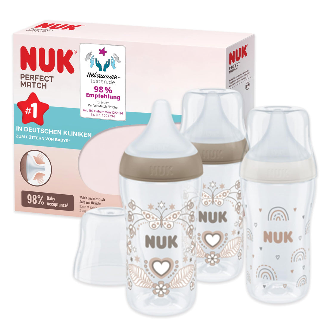 NUK Perfect Match Babyflaschenset | Ab 3 Monate | Passt sich dem Baby an | Temperature Control | Ant