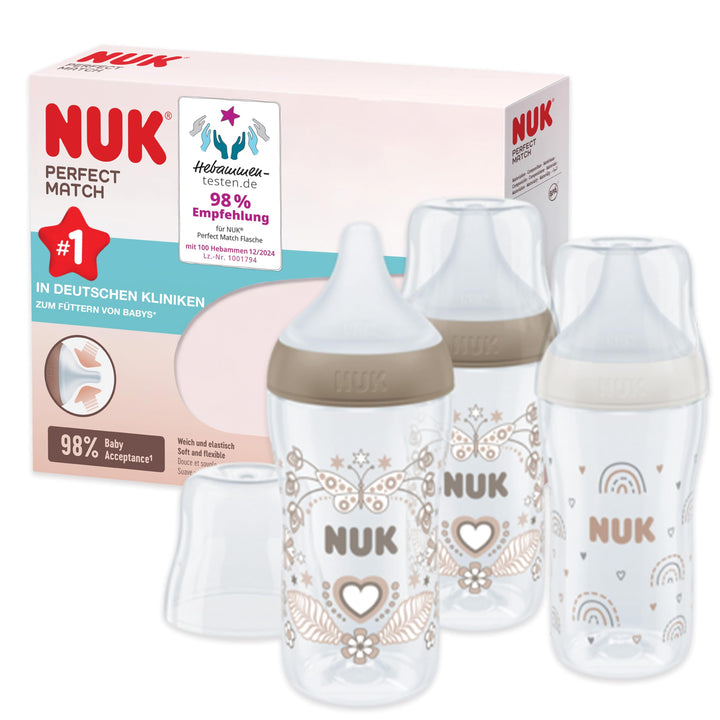 NUK Perfect Match Babyflaschenset | Ab 3 Monate | Passt sich dem Baby an | Temperature Control | Ant