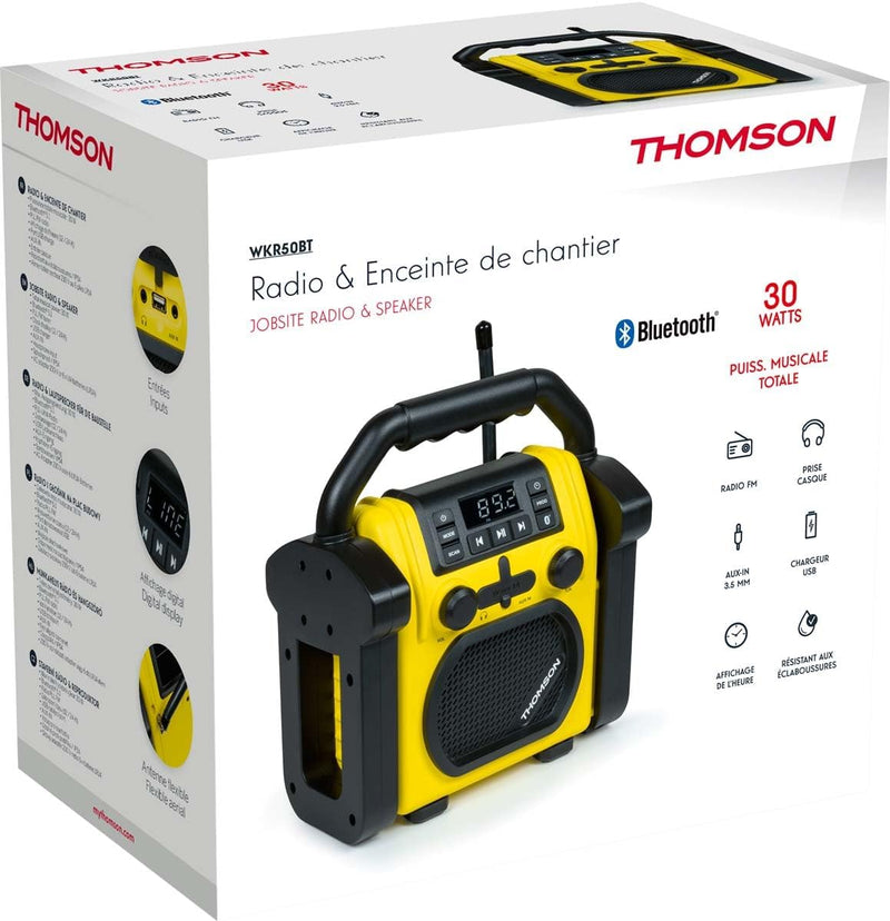 Thomson WKR50BT - Arbeitsradio mit Bluetooth, UKW-Radio PLL, AUX-IN, Kopfhöreranschluss, USB-Player,