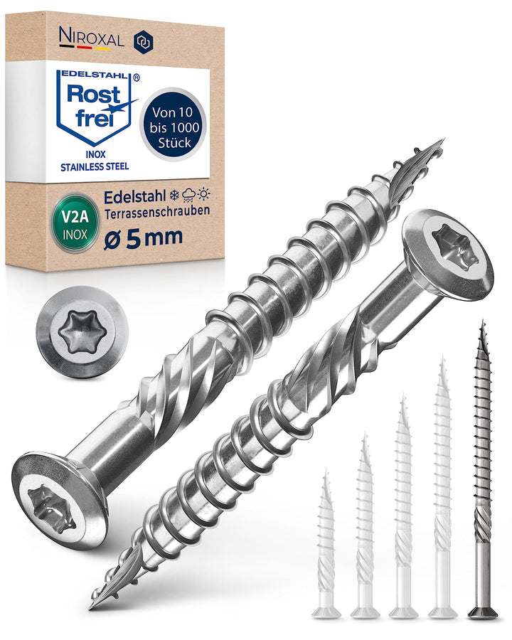 Terrassenschrauben 5x80 Edelstahl A2 Linsenkopfschrauben Torx Schrauben 5mm stark 200 Stück Holzschr