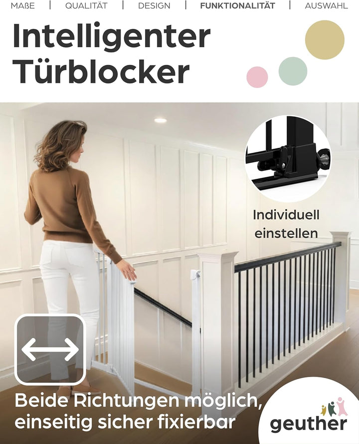 Geuther Türschutzgitter Easylock Flatstep Schwarz I Treppenschutzgitter zum Klemmen oder Bohren I Br