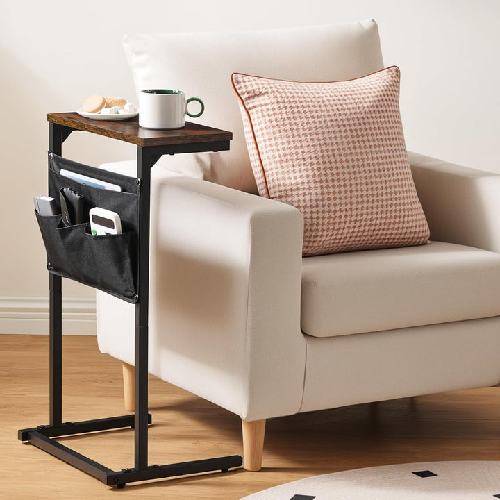 HOOBRO C-Form Beistelltisch, Sofatisch, Nachttisch, Snacktisch, mit 4 Oxford-Stofftaschen für kleine