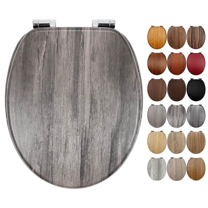 WC Sitz mit Absenkautomatik, Toilettendeckel aus MDF Holz, Toilettensitz mit Holzoptik-Furnier (dunk
