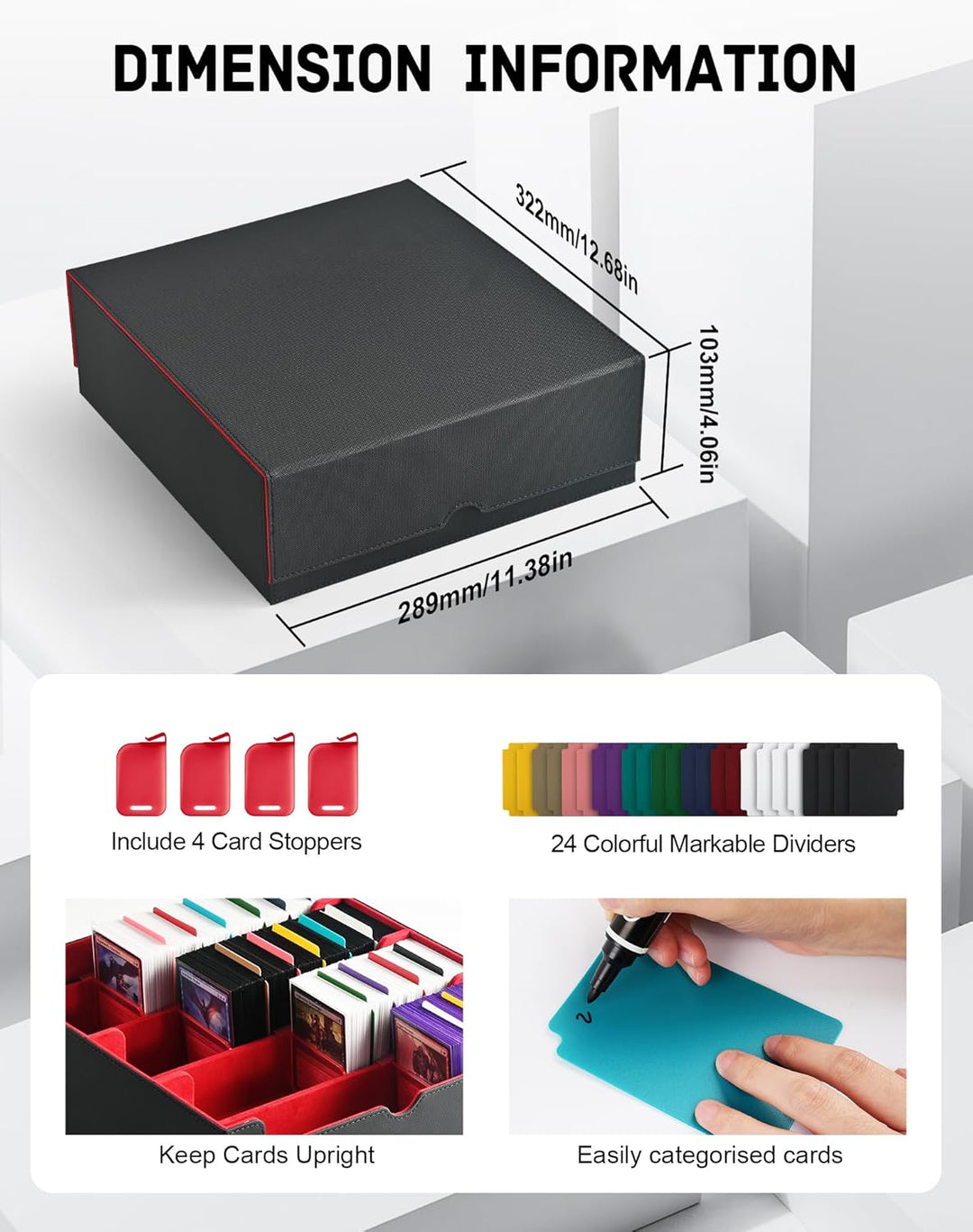 ZLCA Trading Card Storage Box, Commander Card Deck Case Holds 2400+ Cards, MTG Deck Box mit 4 Stopfe