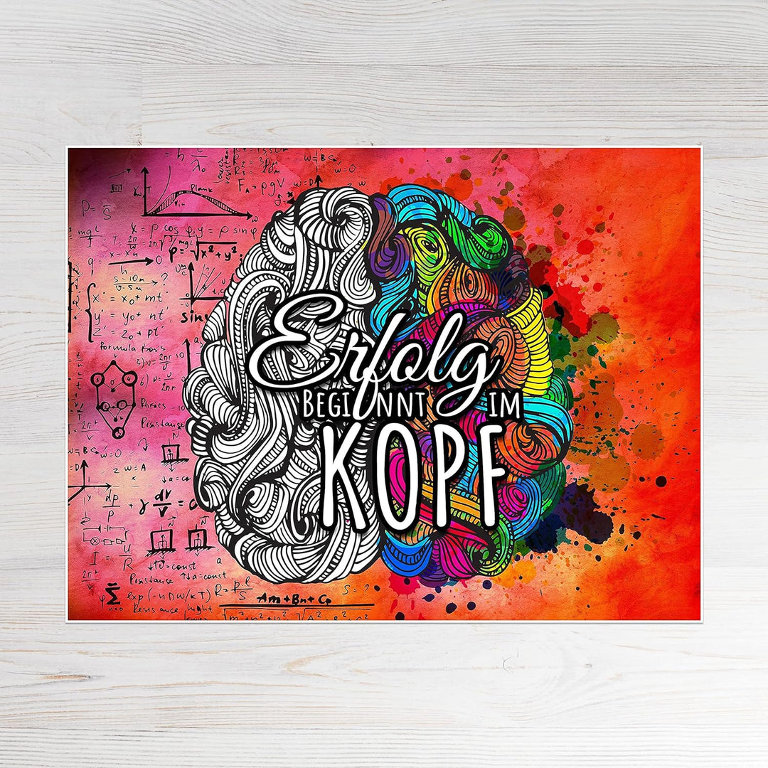 wandmotiv24 Poster als Wanddeko, Grösse 80x60cm, Erfolg beginnt im Kopf, Formeln, Moderne Wanddeko,