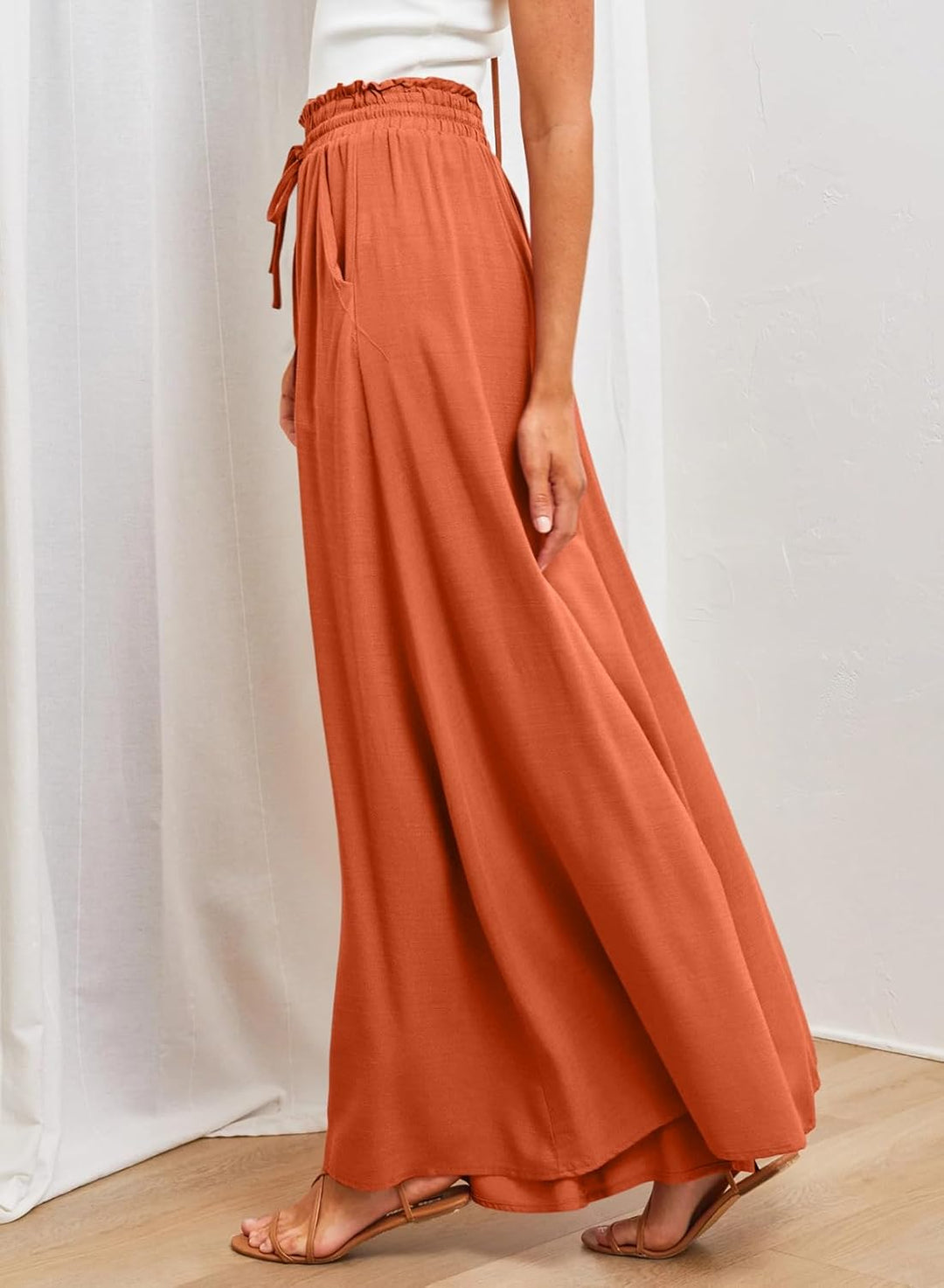 Dokotoo Sommerhose Damen Leicht Palazzo Hose Elegant Sommer High Waist Baggy Leinenhose Freizeithose