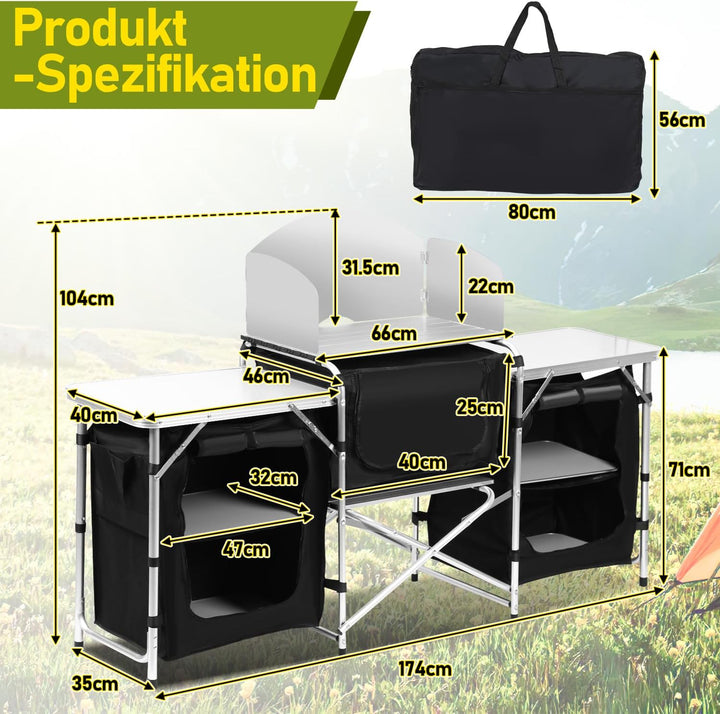 Campingküche mit Tragetasche Campingschrank Robuster Faltschrank Küchenbox Klappschrank,Verstellbare
