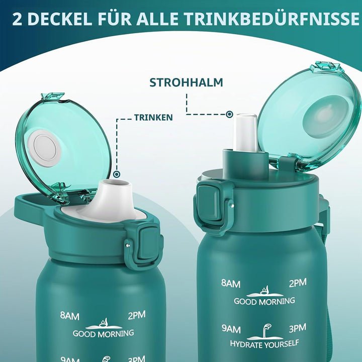 SLUXKE Trinkflasche Edelstahl 1L, Sport Thermosflasche mit Handle, 1000ml BPA freie 18/10 Edelstahlf