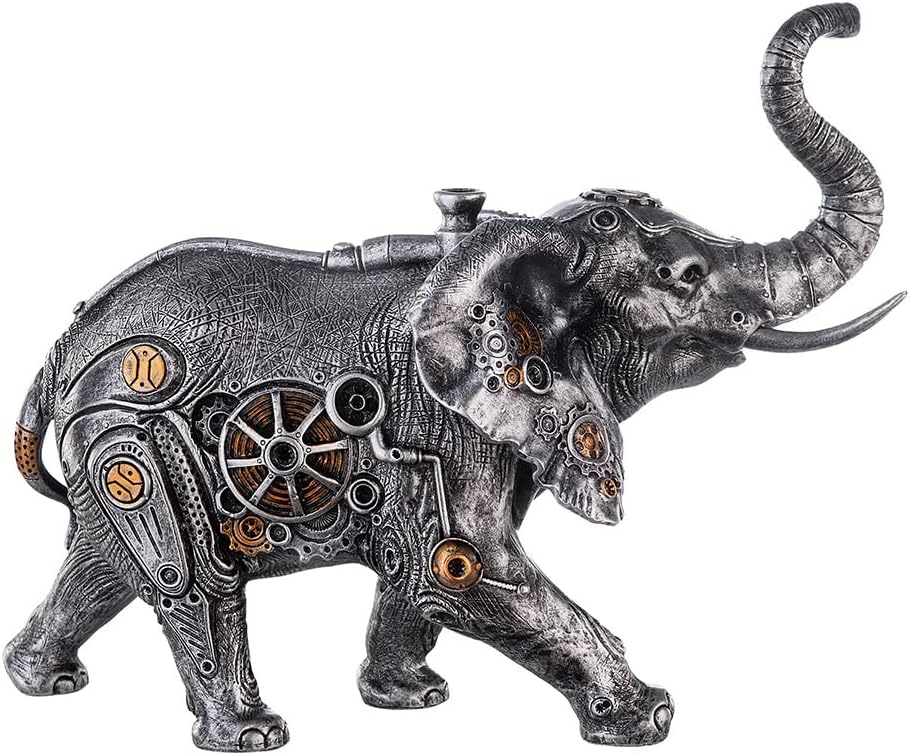 Casablanca modernes Design GILDE Skulptur Steampunk Elephant Kunstharz silberfarben 37041 - Höhe 23