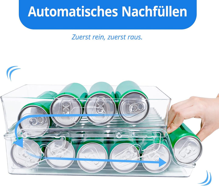 Mulaibdin Kühlschrank Organizer Dosen, Auto-Scrollen Dosenspender Kühlschrank, 2 Tier Fridge Organiz