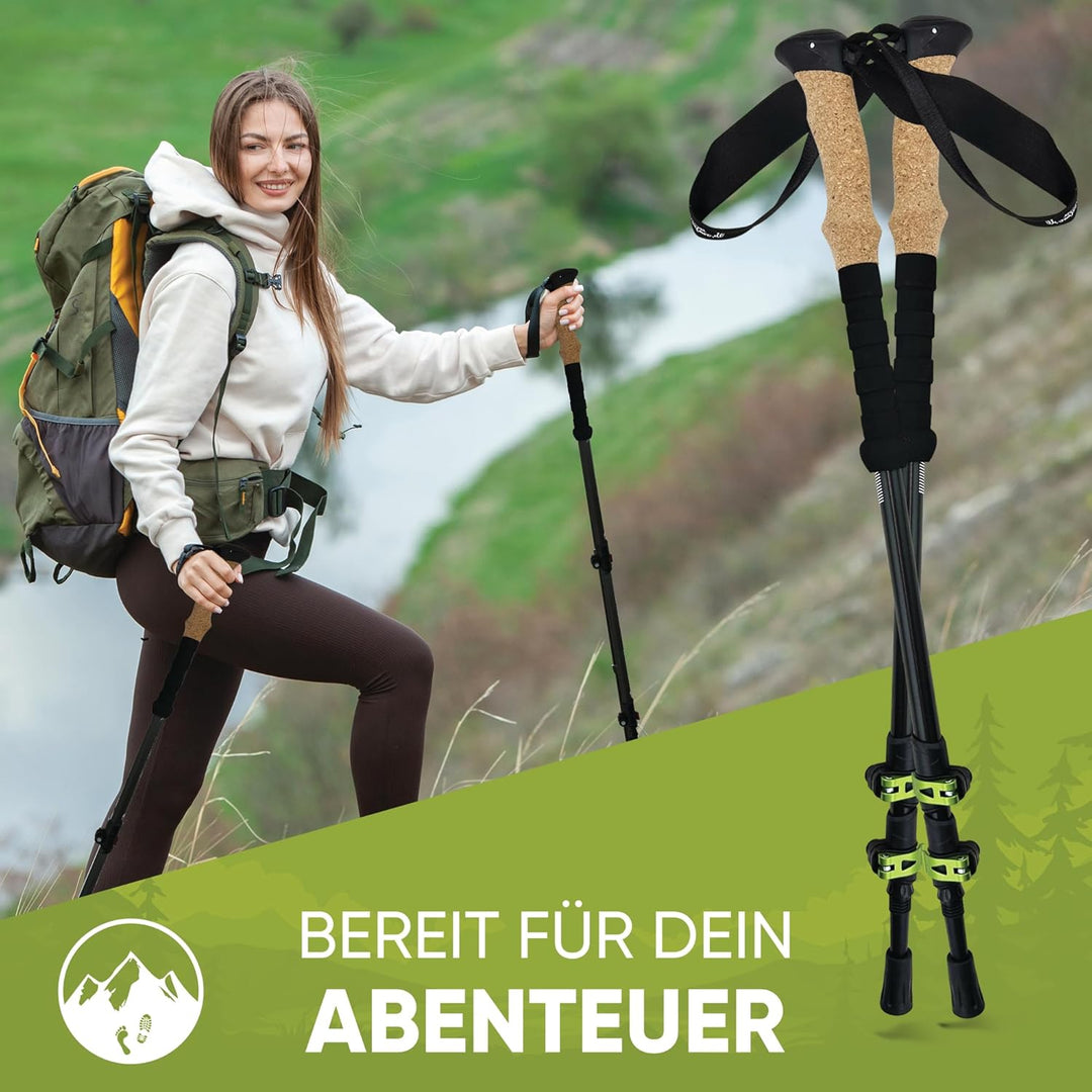 Teleskop Wanderstöcke Carbon & Aluminium mit Korkgriff I Leichte Nordic Walking Stöcke Damen und Her