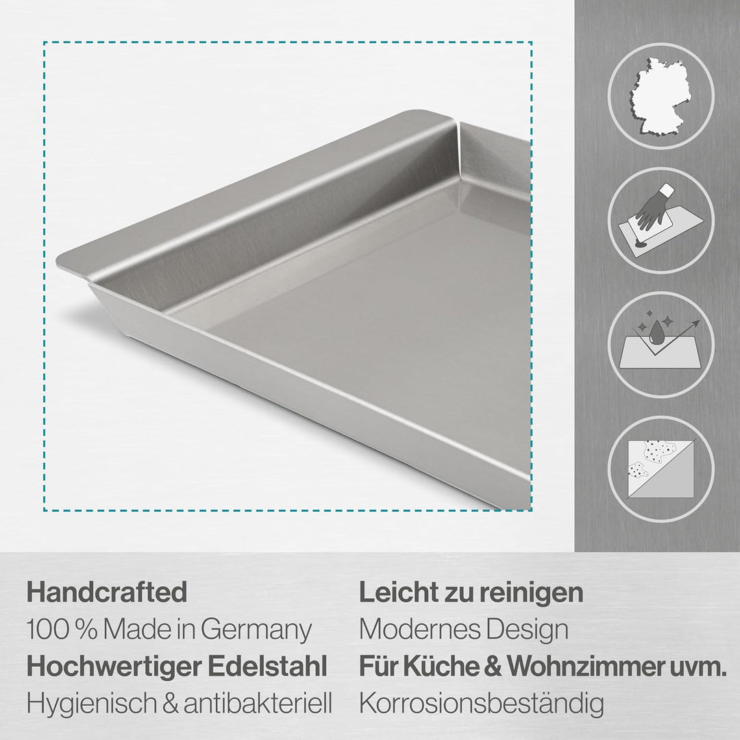 Serviertablett Edelstahl Rechteckig - Für Speisen, Snacks, Kaffee & Kuche - Tablett mit Griffen - Au