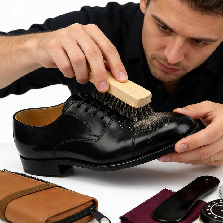 Schuhputzsets Schuhputz-Pflege-Set, Premium Qualität Soft Rosshaar Borsten Schuh Dauber, Holzapplika