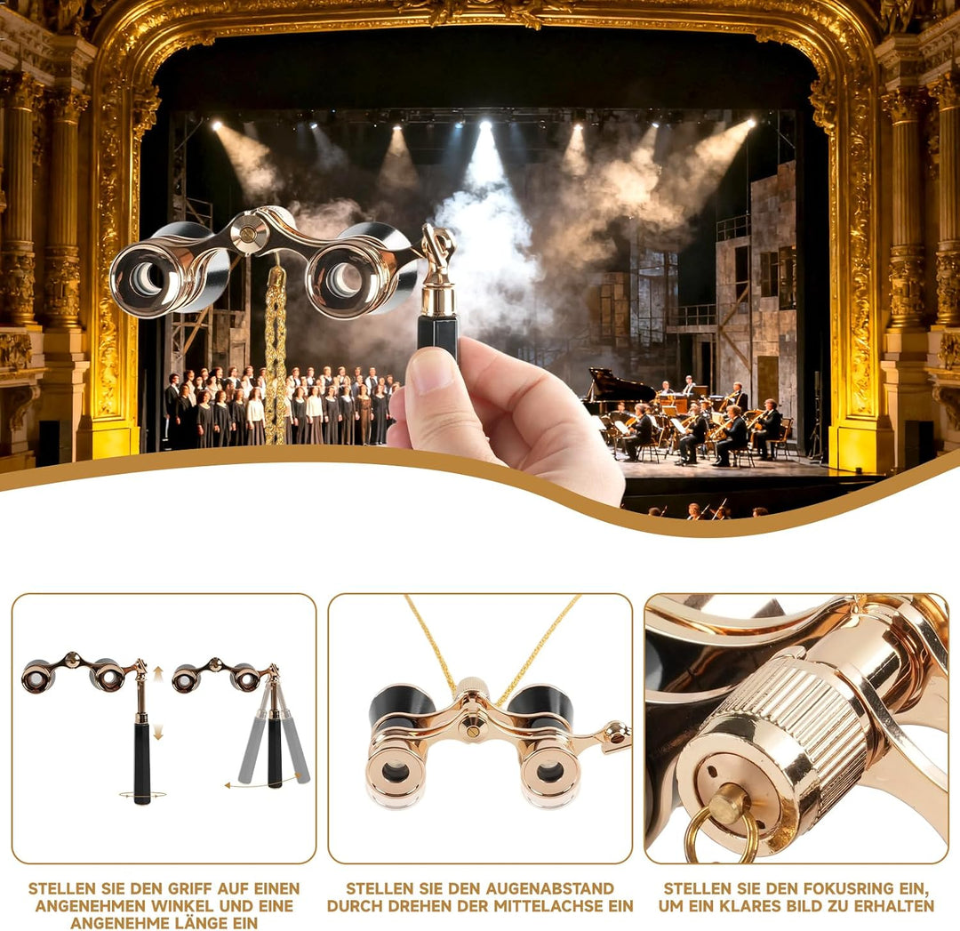 Faltbares Opernglas 3x25 Theaterglas für Damen und Mädchen, Tragbares Fernglas mit Metallkette &amp; Auf