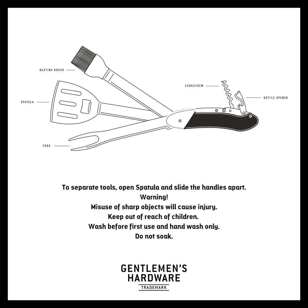 Gentlemen's Hardware GEN274 Tragbarer und Abnehmbarer Grill, 5-in-1-Multifunktionswerkzeug mit Holzg