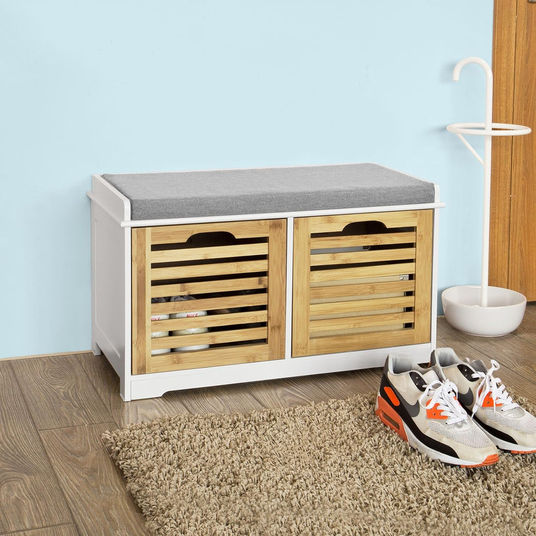 SoBuy FSR23-K-WN Moderne Schuhtruhe Sitzkommode mit 2 Körben Sitzbank Schuhschrank mit Sitzkissen Sp