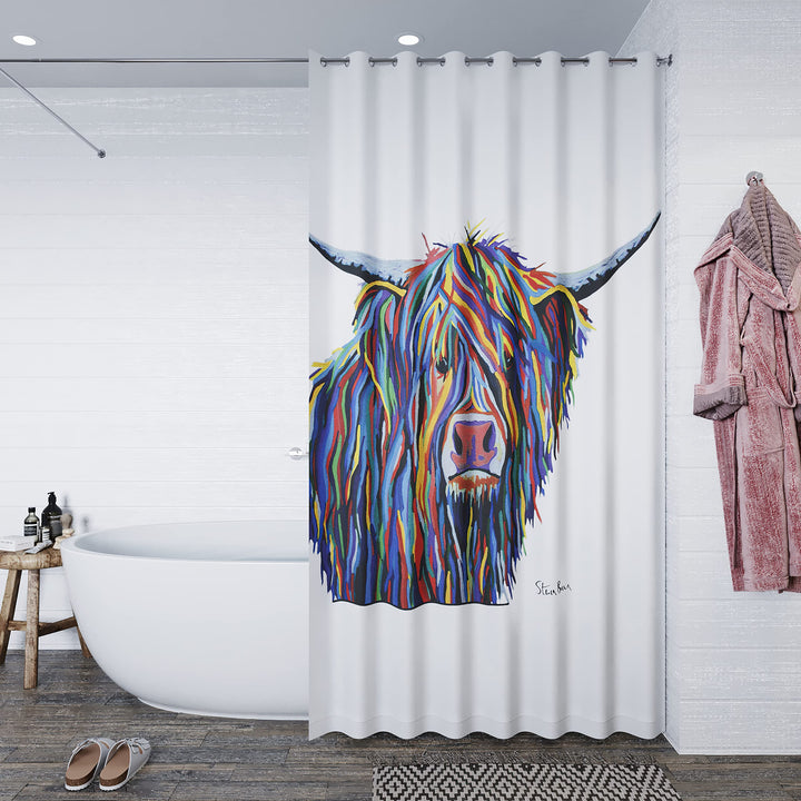 Croydex Duschvorhang mit Angus-McCoo-Kunst, Polyester metall, weiss, 1800mm x 1800mm Angus McCoo Dus